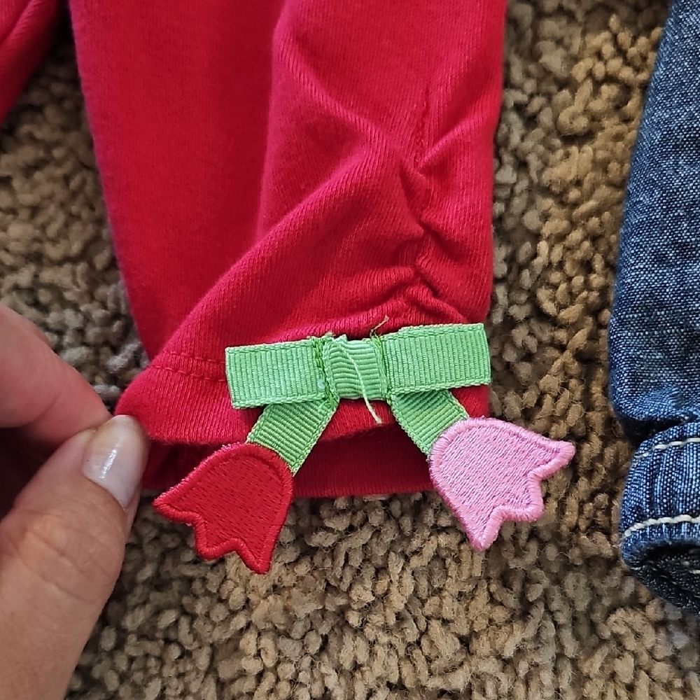 Gymboree Tulip Onesie With Embroidered Denim Pants And Matching Leggings - Picture 6 of 9